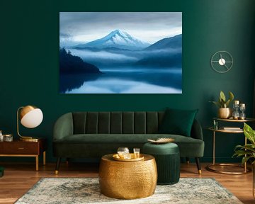Une montagne imposante dans un paysage brumeux sur Poster Art Shop