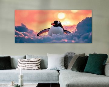 Pinguïn in de sneeuw bij zonsondergang van Poster Art Shop