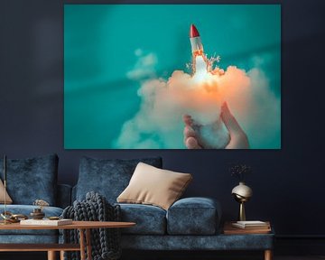 Raketenstart in buntem Hintergrund von Poster Art Shop