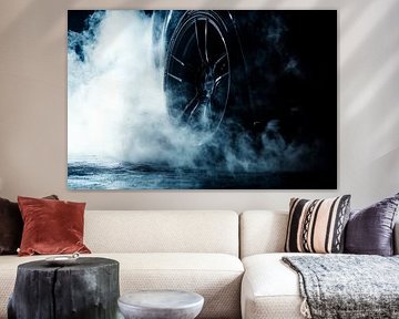 Image d'action de pneu de voiture fumant sur Poster Art Shop