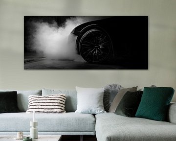 Voiture fumante en style noir et blanc sur Poster Art Shop