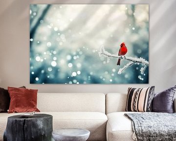 Roodkop merel in wintermagie van Poster Art Shop