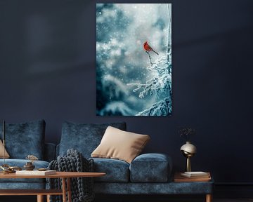 Roodborstje in het besneeuwde winterbos van Poster Art Shop