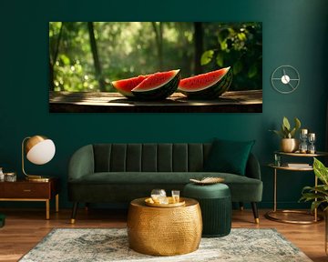 Saftige Wassermelonen im Grünen von Poster Art Shop