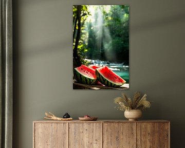 Saftige Wassermelonen im Waldlicht von Poster Art Shop