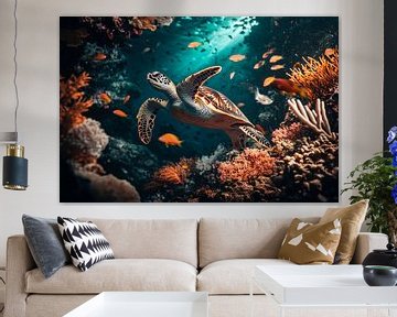 Schildkröte im bunten Korallenriff von Poster Art Shop