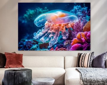 Méduse irisée dans un récif corallien sur Poster Art Shop