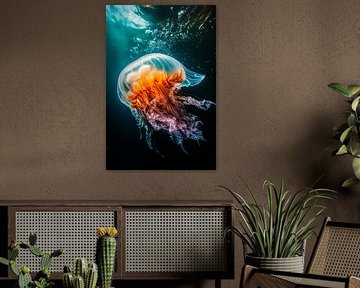 Glinsterende kwallen in het oceaanwater van Poster Art Shop