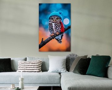 Hibou rusé avec bonnet d'hiver sur Poster Art Shop