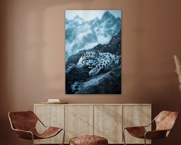 Sneeuwluipaard in een winters landschap van Poster Art Shop