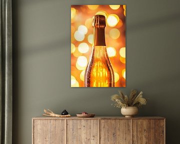 Sektflasche vor festlichem Hintergrund von Poster Art Shop