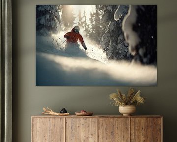 Ski avontuur in het besneeuwde bos van Poster Art Shop