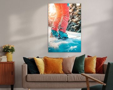 Skiën in het besneeuwde winterbos van Poster Art Shop