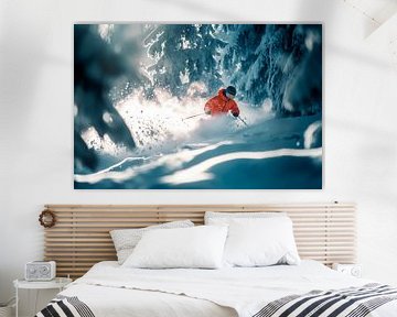 Skiën in het besneeuwde bos van Poster Art Shop