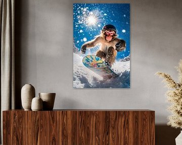 Skiënde aap in de sneeuw van Poster Art Shop