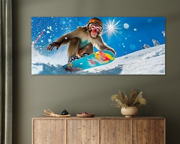 Skiënde aap in de sneeuw van Poster Art Shop