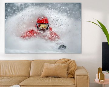 Skiërs op avontuur in diepe sneeuw van Poster Art Shop