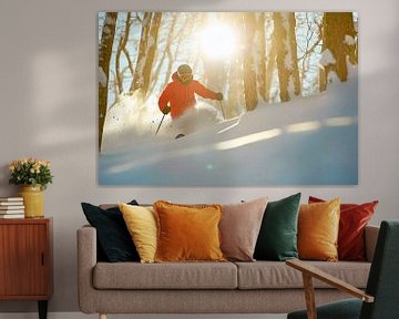 Skiërs in het zonlicht in de sneeuw van Poster Art Shop