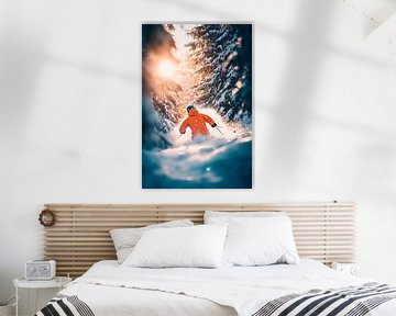 Skiërs in het besneeuwde bos van Poster Art Shop