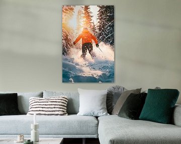 Skiërs in een besneeuwd landschap van Poster Art Shop