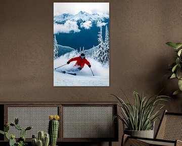 Skiërs in de besneeuwde bergen van Poster Art Shop