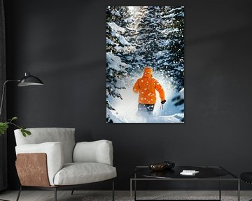 Skiërs in het winterse bos van Poster Art Shop