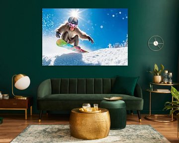 Snowboardende aap in de winter van Poster Art Shop