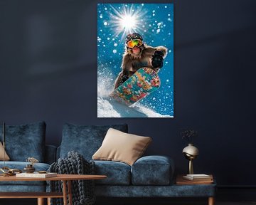 Snowboardende aap in het zonlicht van Poster Art Shop