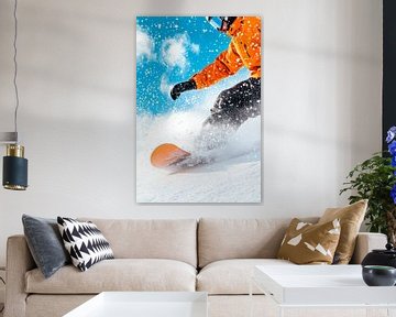 Snowboarders in verse poedersneeuw van Poster Art Shop