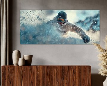 Snowboarders swingen in de poedersneeuw van Poster Art Shop