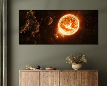 Zonsopgang over verre planeten van Poster Art Shop