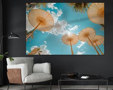 Parasols sous un ciel bleu sur Poster Art Shop