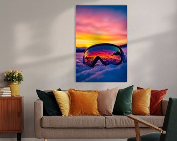 Zonsondergang over skibril in de sneeuw van Poster Art Shop