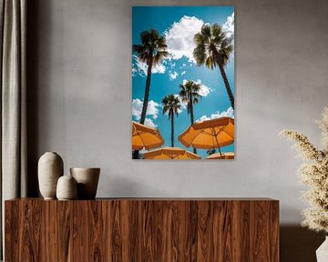Sunny palm trees under a blue sky by Poster Art Shop