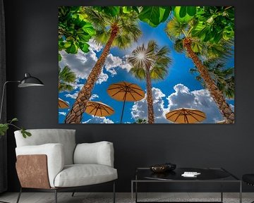 Coucher de soleil paradisiaque sous les palmiers sur Poster Art Shop