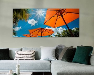 Zonnige stranddagen met parasols van Poster Art Shop