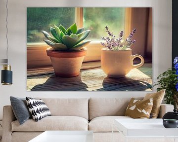 Sonniger Fensterplatz mit Pflanzen von Poster Art Shop