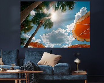 Journée ensoleillée sous les palmiers et les chaises longues sur Poster Art Shop