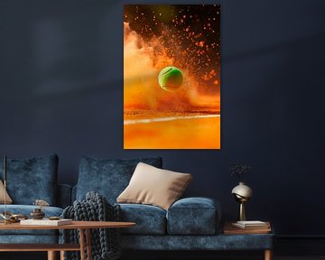 Tennisbal in het spel op een gravelbaan van Poster Art Shop
