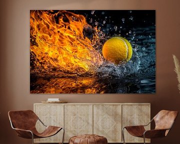 Tennisball in Flammen und Wasser von Poster Art Shop