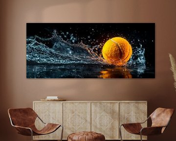 Tennis ball bounces through water surface by Poster Art Shop
