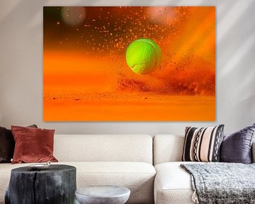 Tennisbal stuitert over gravelbaan van Poster Art Shop