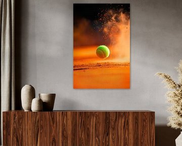 Tennisracket raakt bal op gravelbaan van Poster Art Shop