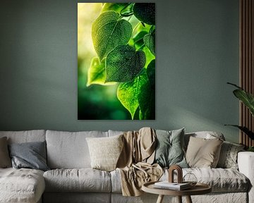 Tropfende grüne Blätter im Licht von Poster Art Shop