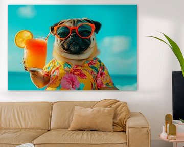 Holiday mood with bulldog on the beach by Poster Art Shop