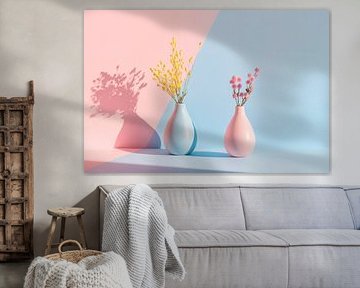 Vases with colourful flowers in the light by Poster Art Shop