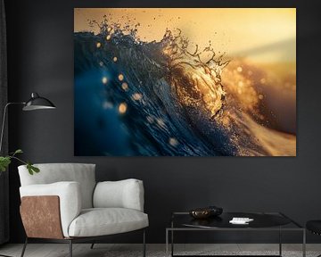 Wasserwelle im goldenen Licht von Poster Art Shop