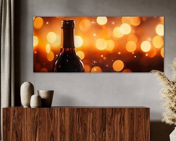 Weinflasche vor festlichen Lichtern von Poster Art Shop