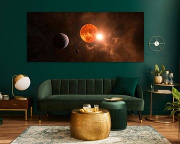 Ruimtezicht met planeten en zon van Poster Art Shop