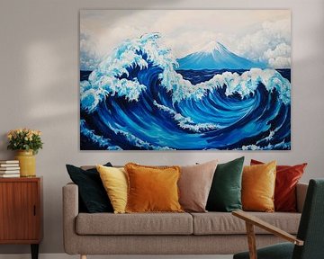 Wild waves in front of a mountain peak by Poster Art Shop